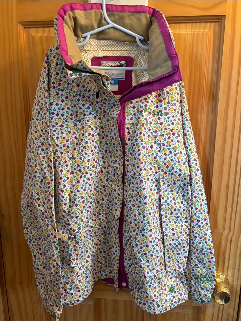 Columbia Floral Raincoat in Cream with Pink Trim
